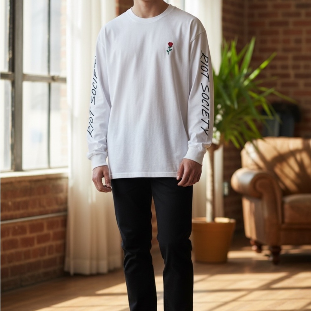 Riot Society White Long Sleeve Tee with Black Accents small nwot